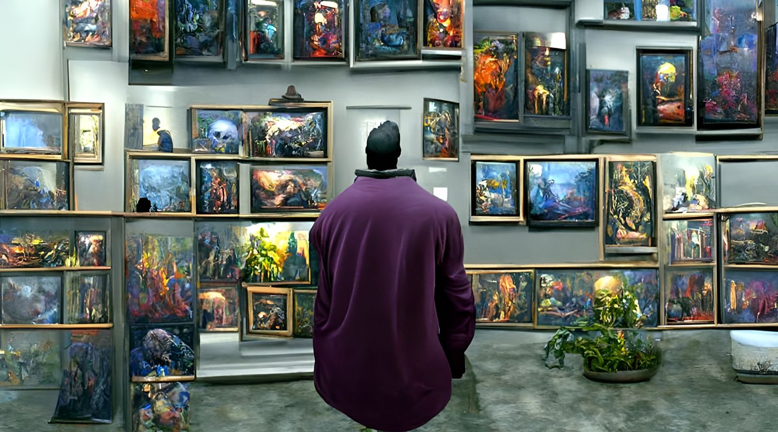 Man in Art Gallery, Deep Color Photorealistic Scene