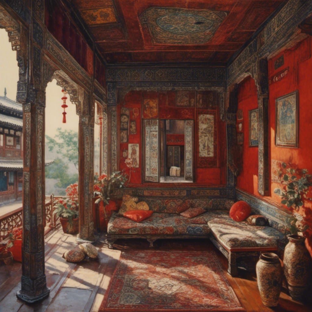 Elegant Oriental Mansion in Photorealistic Style