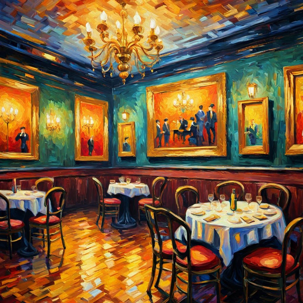 Cabaret Room in Neo-Impressionist Oil Painting