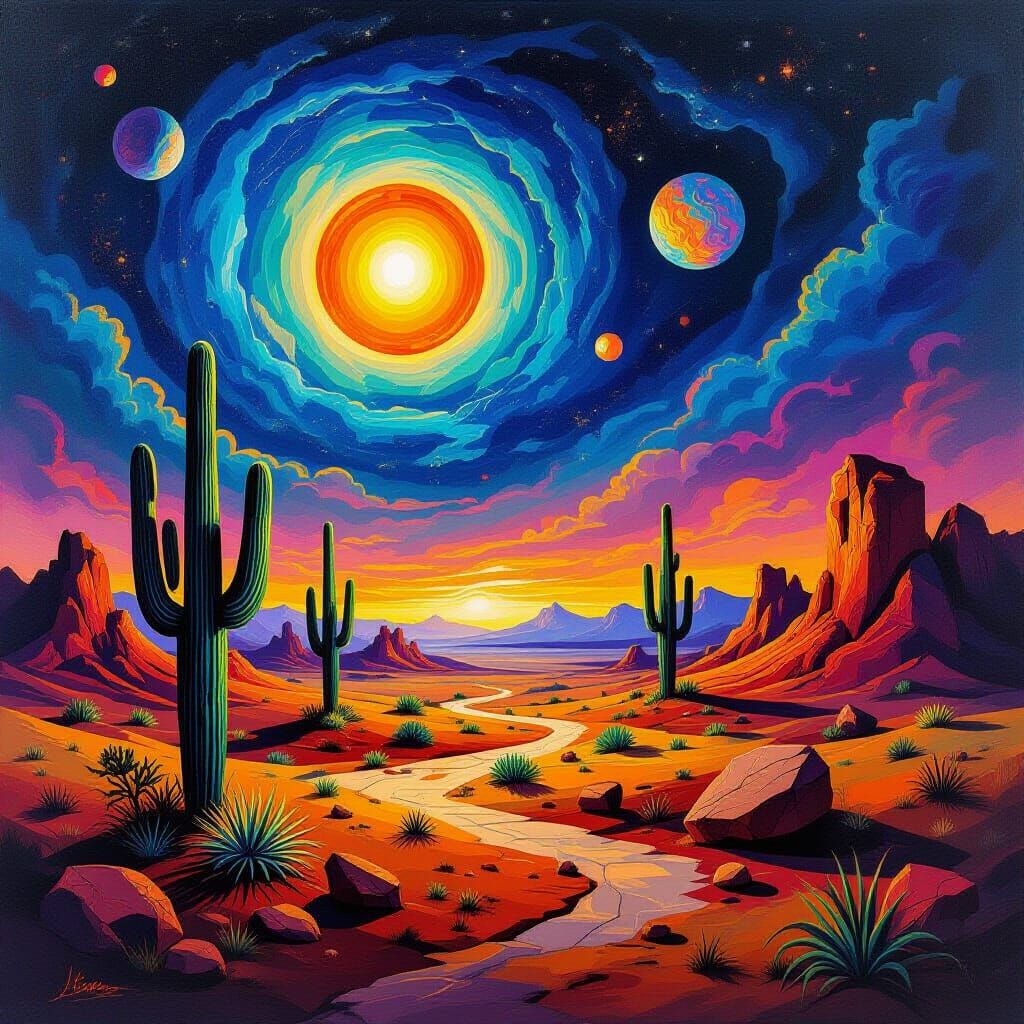 Surreal Alien Desert Under Bioluminescent Sky