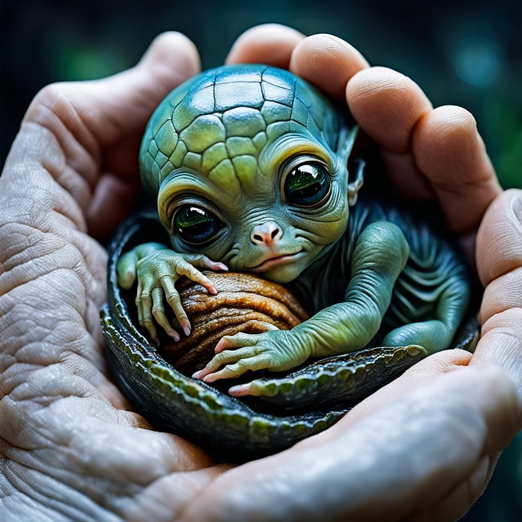 Cuddly Baby Alien in a Wildlife Photographer's Hand