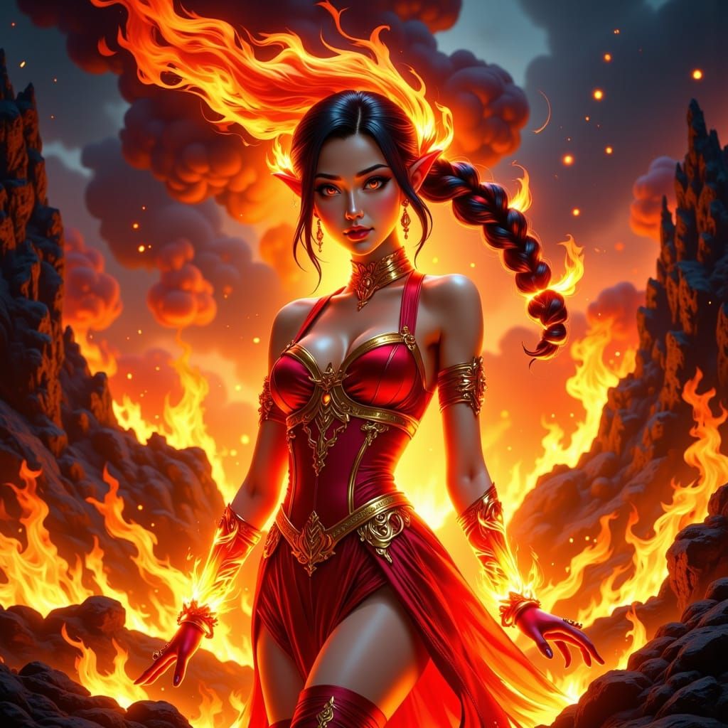 Smiling Fire Spirit Emerges From Volcano