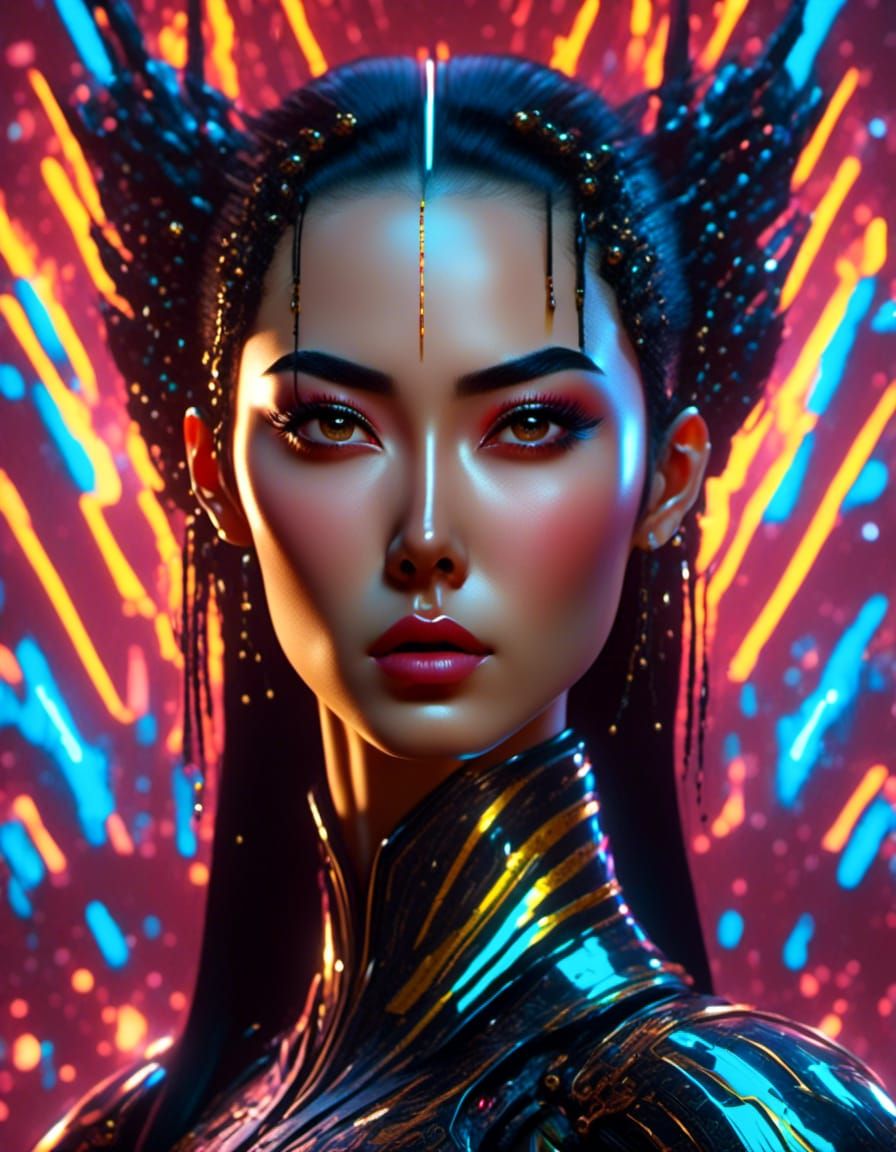 Hyperrealistic Sci-Fi Woman with Oily Hair