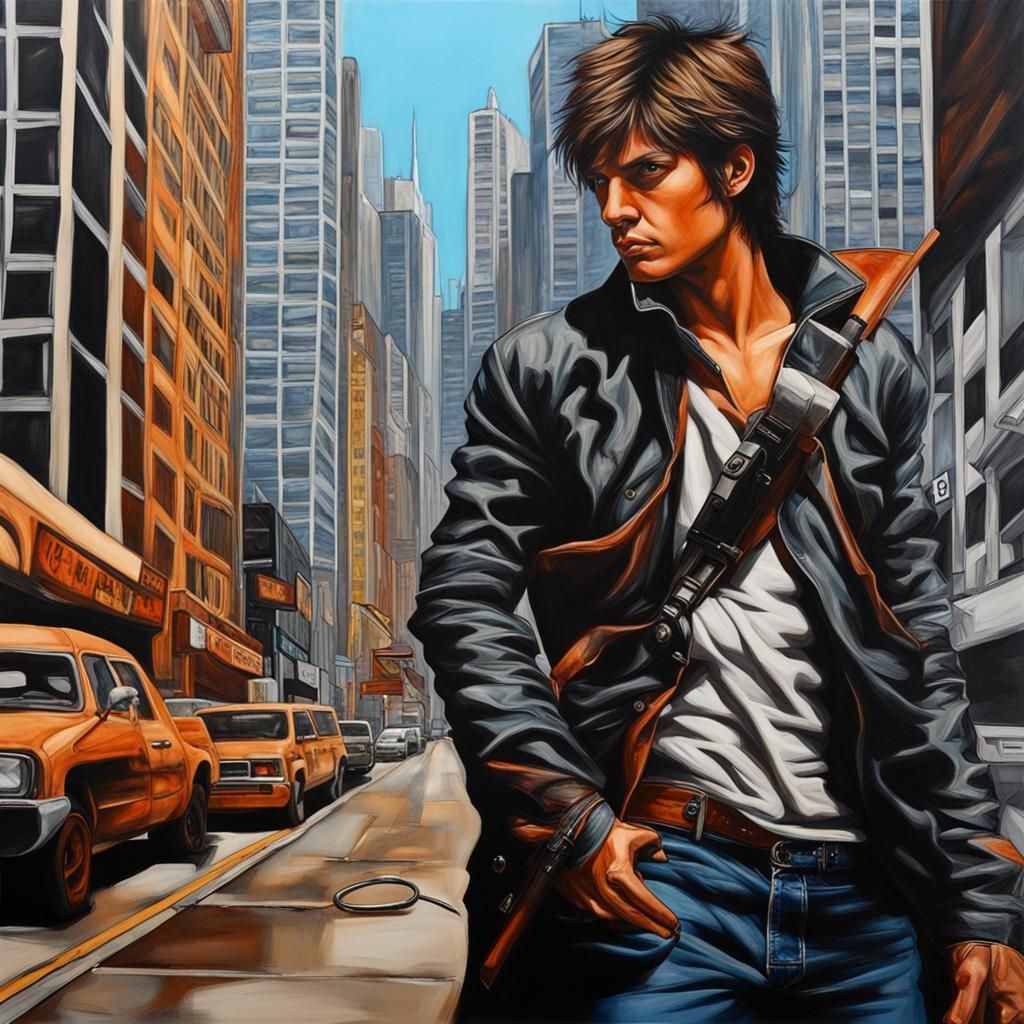 Hyperrealistic Urban Fantasy Hunter in Abstract Art Style