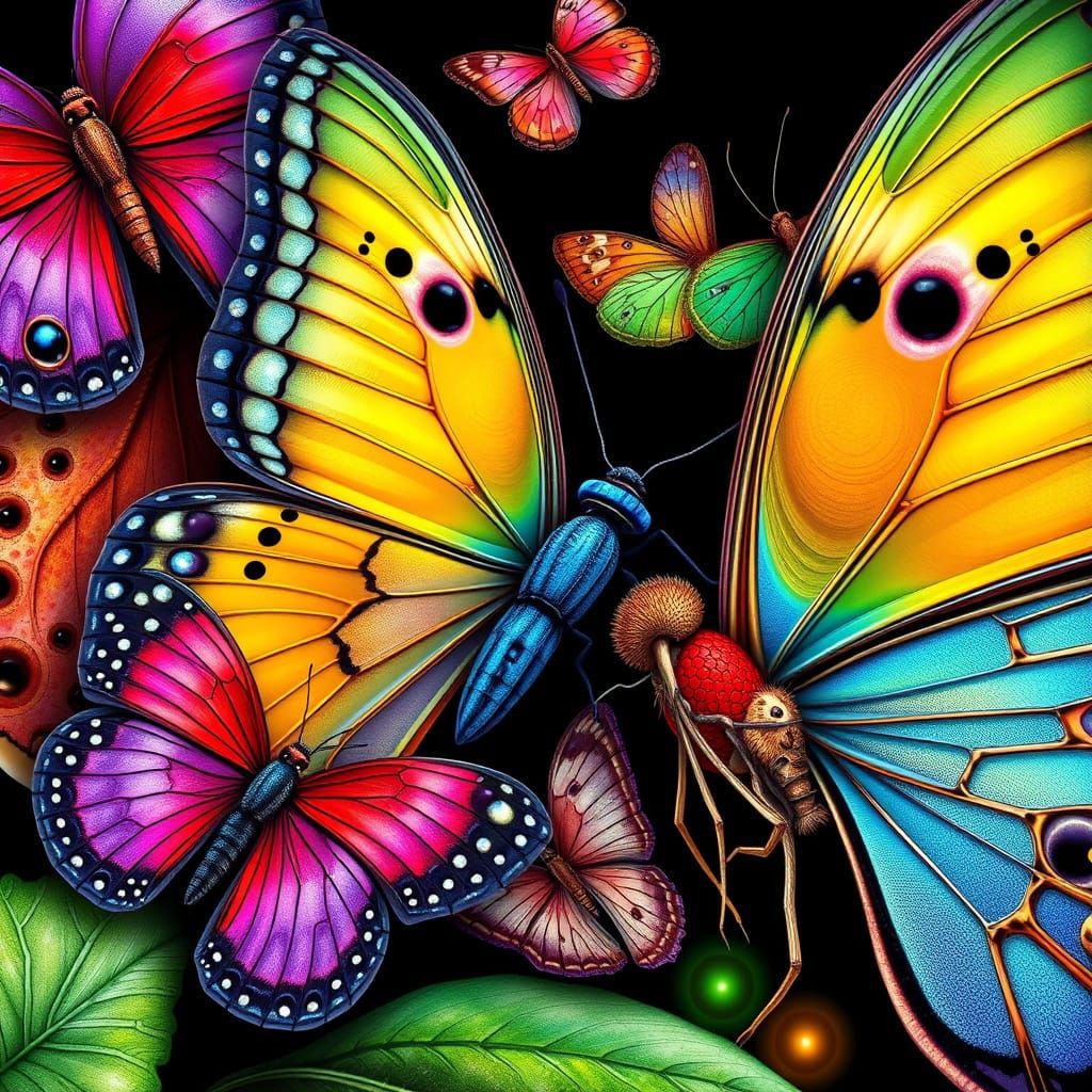 Beautiful butterflies moths in nature, in the style of mesmerizing optical illusions