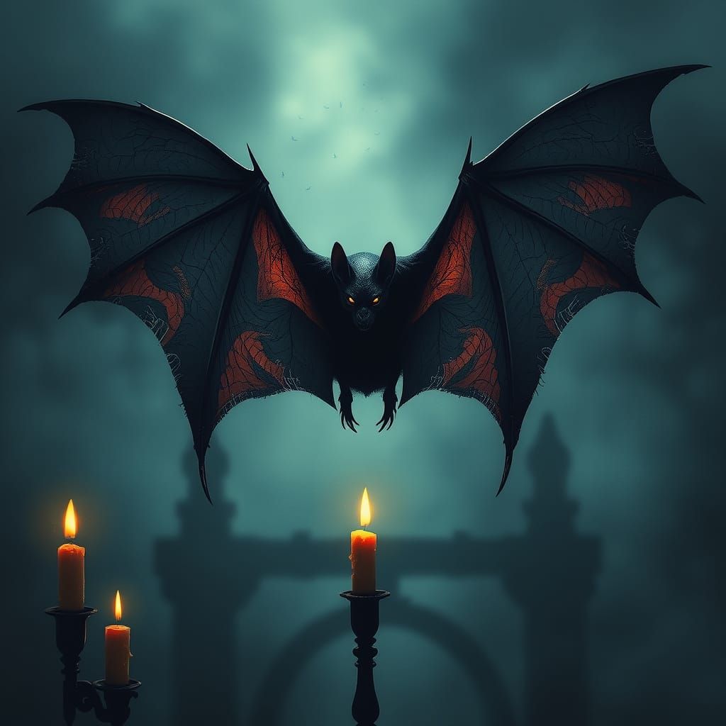 Dark, Ominous Bat in Haunted, Gothic Style