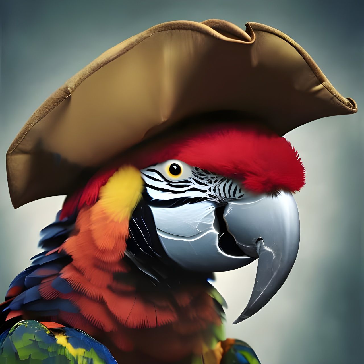 Photorealistic Pirate Parrot Portrait with Splash Art