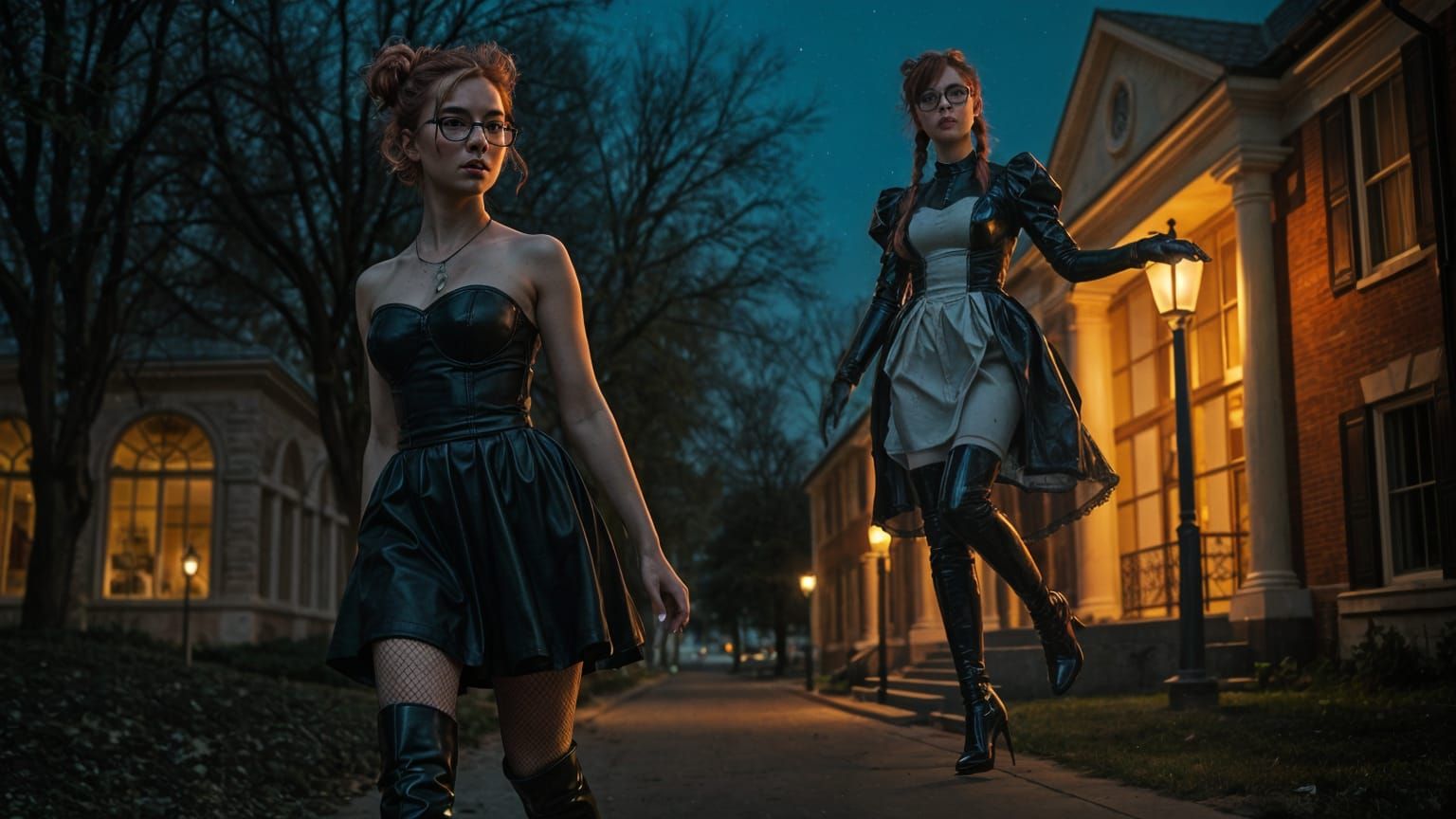 Latex Fashionistas at College Library in Film Still