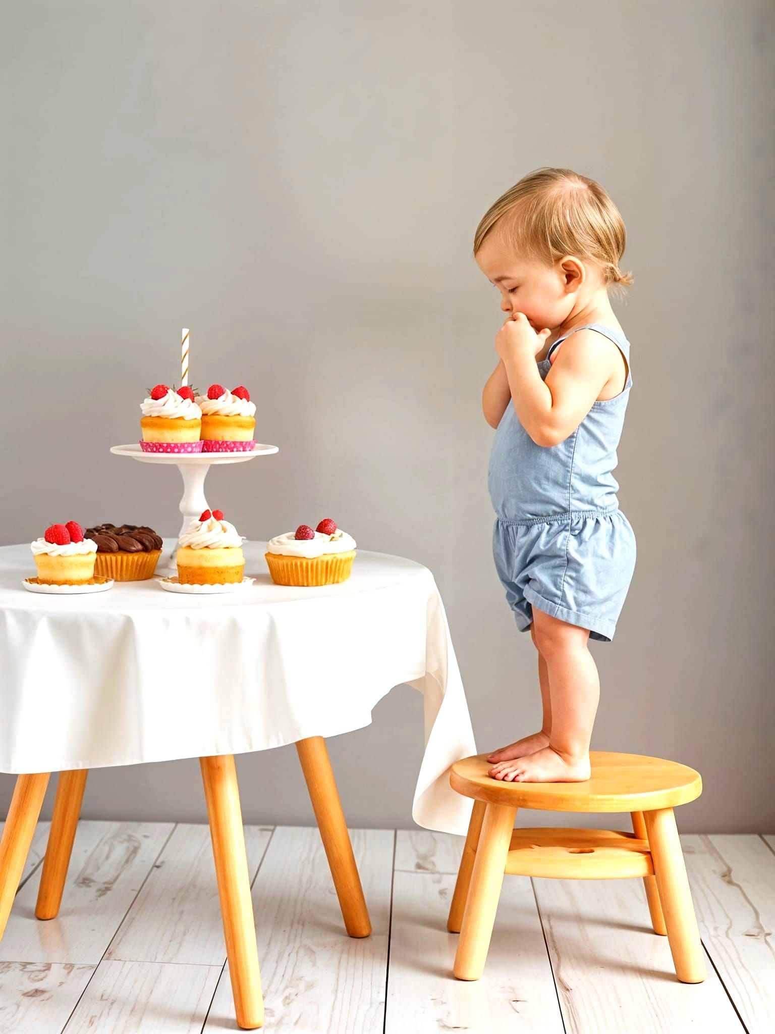 Little One Contemplates Sweet Treats in Thoughtful Pose