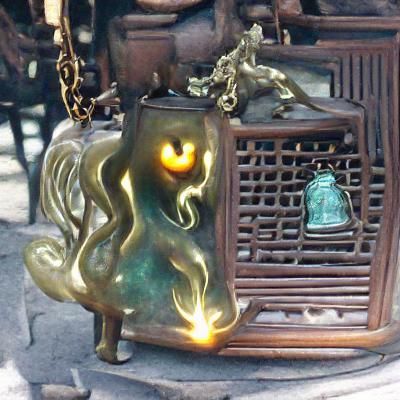 Ghostly Spirit Ensnared Within Bronze Lantern