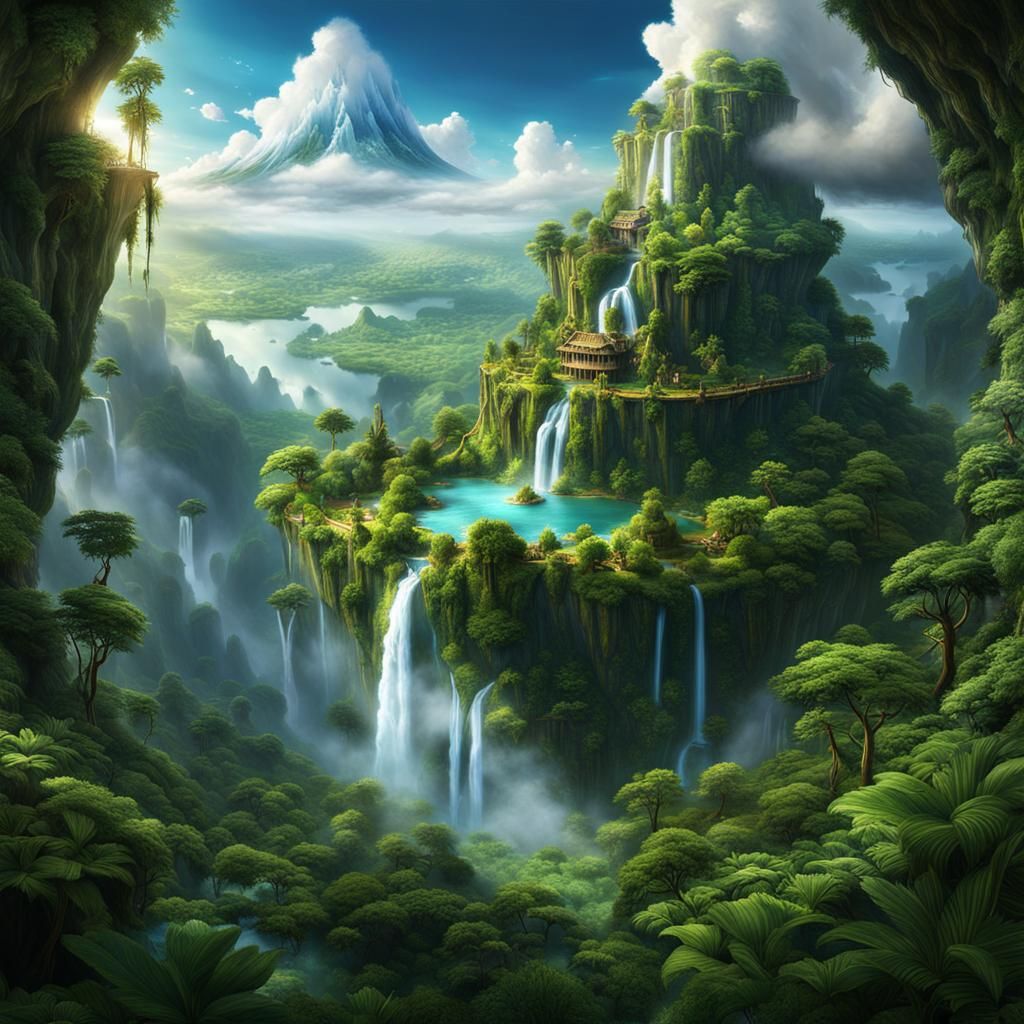 Magical Floating Island with Waterfalls in the Sky
