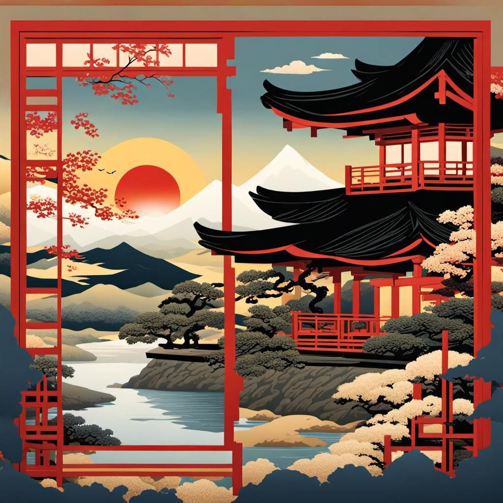 Crystalline Fireball Explosion in Ukiyo-e Style