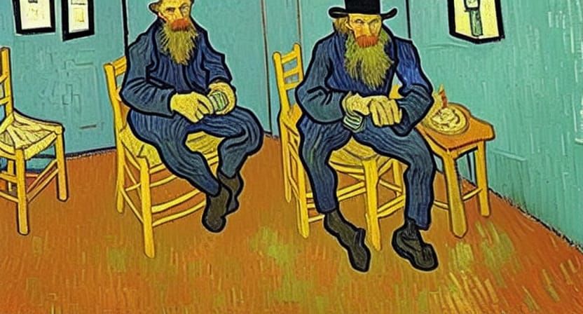 Vincent van Gogh smoking his own pipe sitting on his own chair