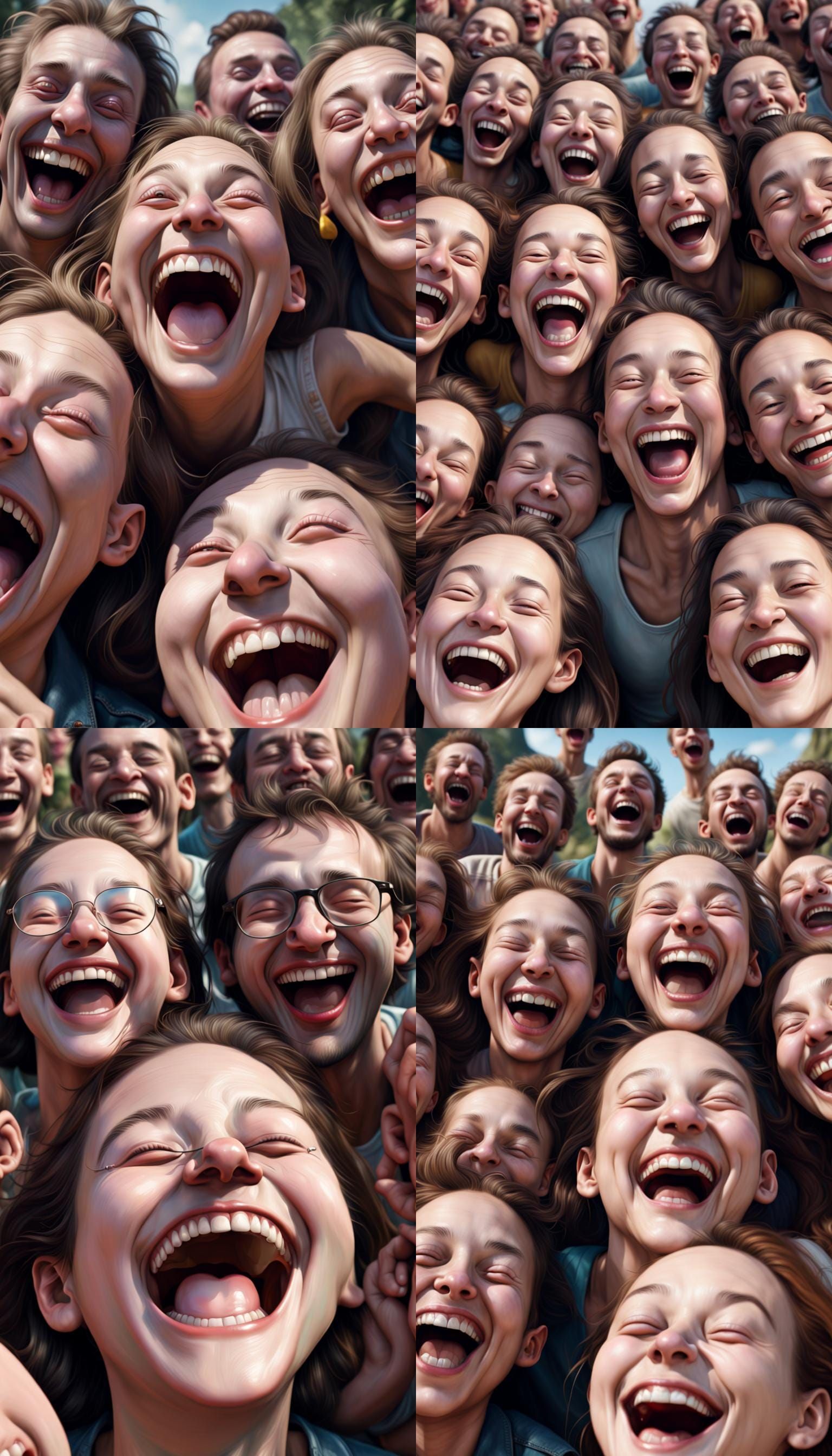 Surreal Faces Laughing in Hallucinatory Landscape