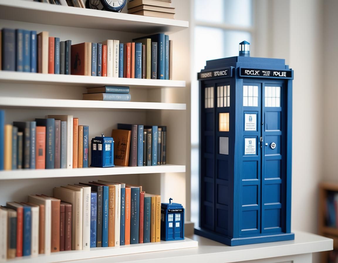 Minimalist Bookshelves with TARDIS Figure
