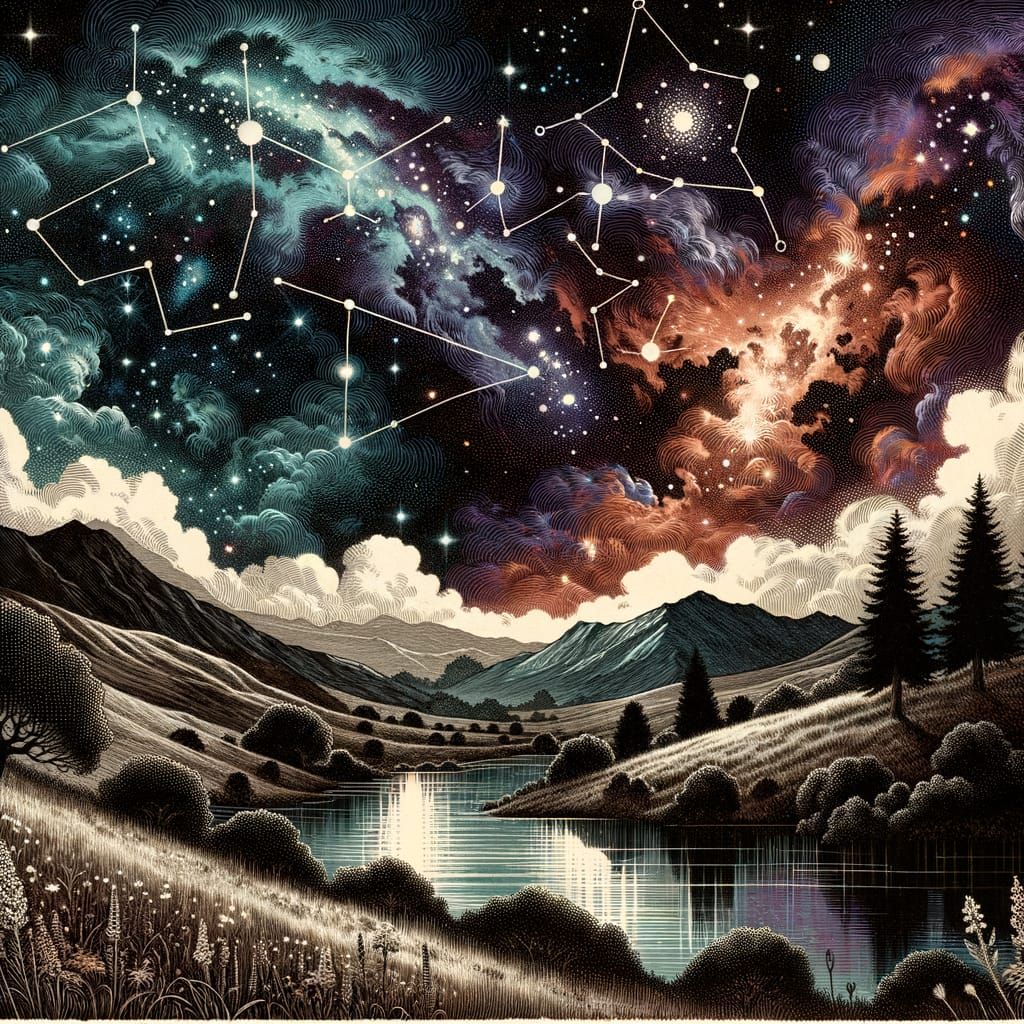 Cancer Constellation Above Dreamlike Landscape