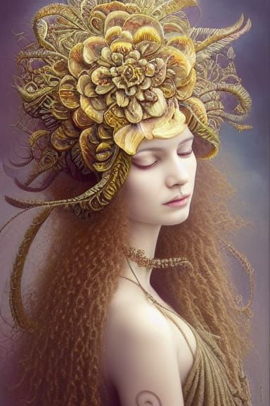 Daisy Goddess with Fractal Hair, Surreal Art