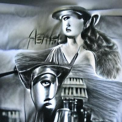 Goddess Athena in Film Noir Charcoal Style