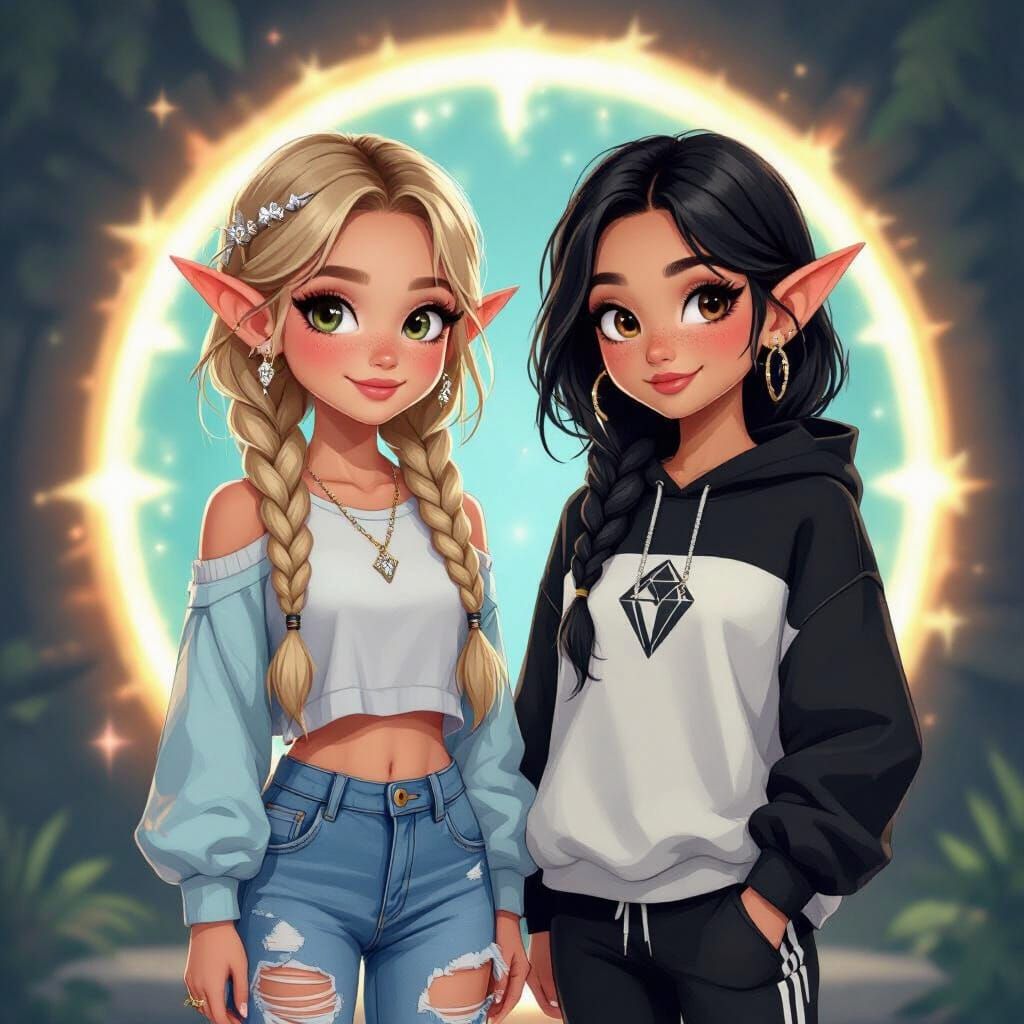 Elves Before a Portal in Vibrant Digital Art