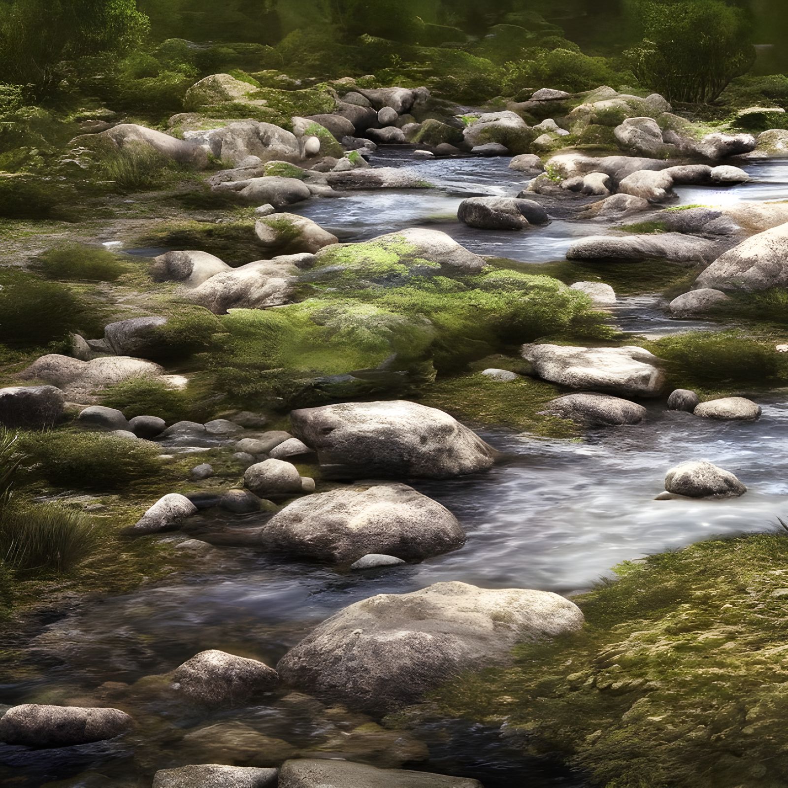 River Dances with Rocks: Hyperrealistic Water Scene