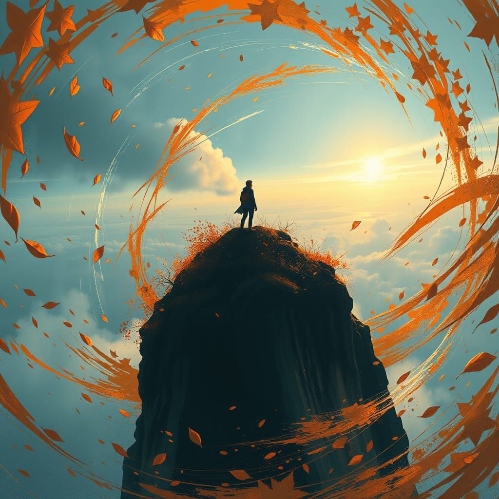 Hopeful Figure in a Swirling Autumn Landscape