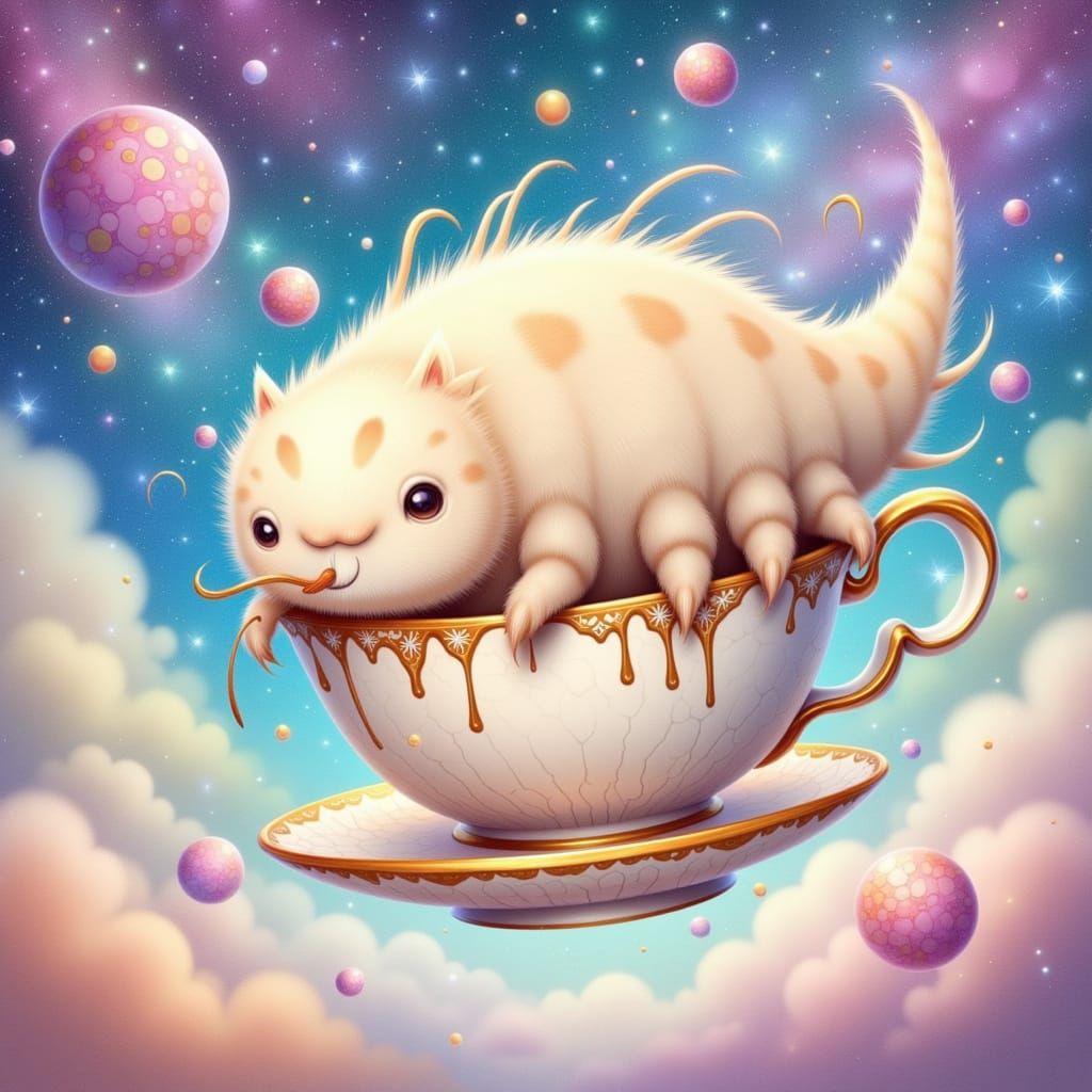 Fluffy Tardigrade Sails Cosmic Latte Art World