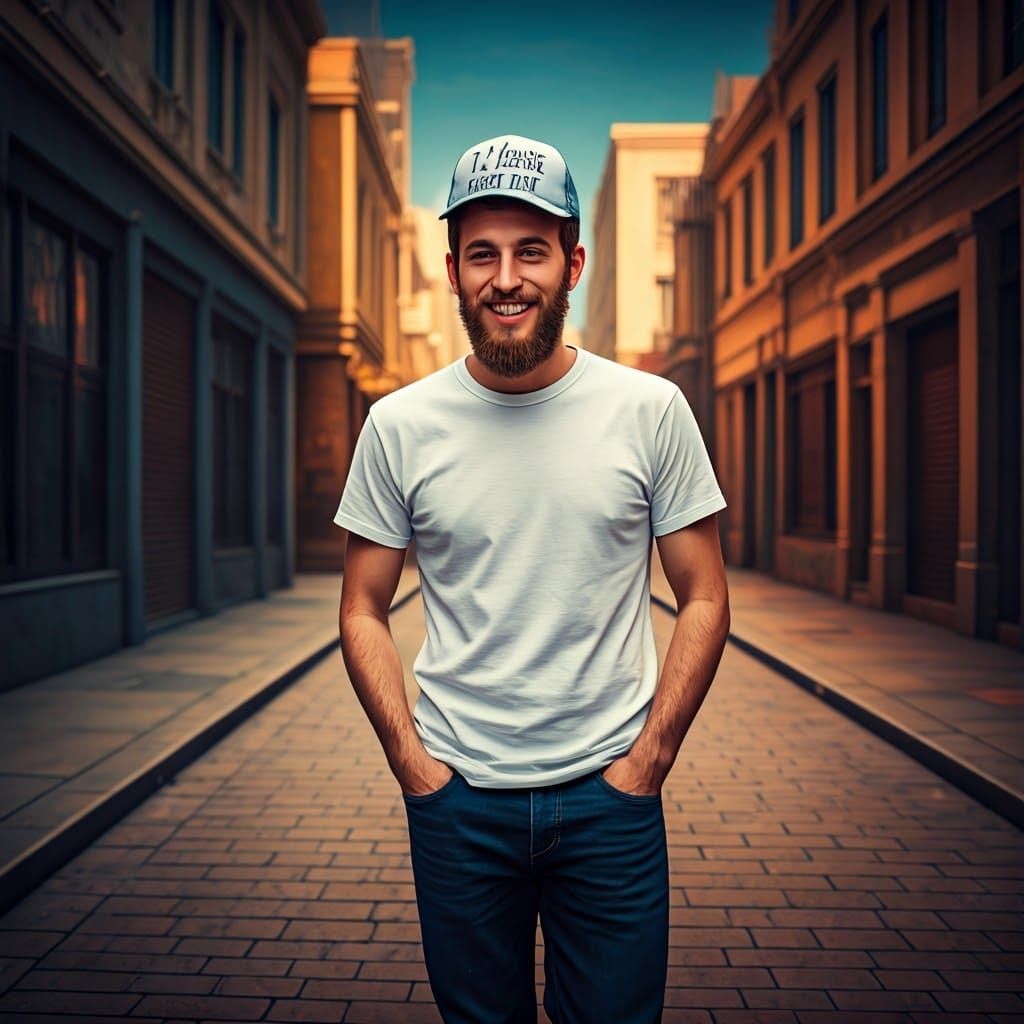 Modern Hasidic Man Walks Down Sunny Street with Confidence a...