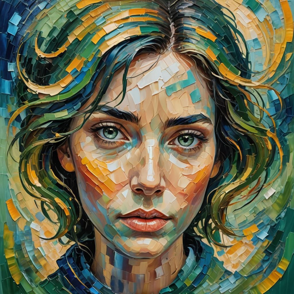 Contemplative Woman Portrait in Expressionist Oil Painting