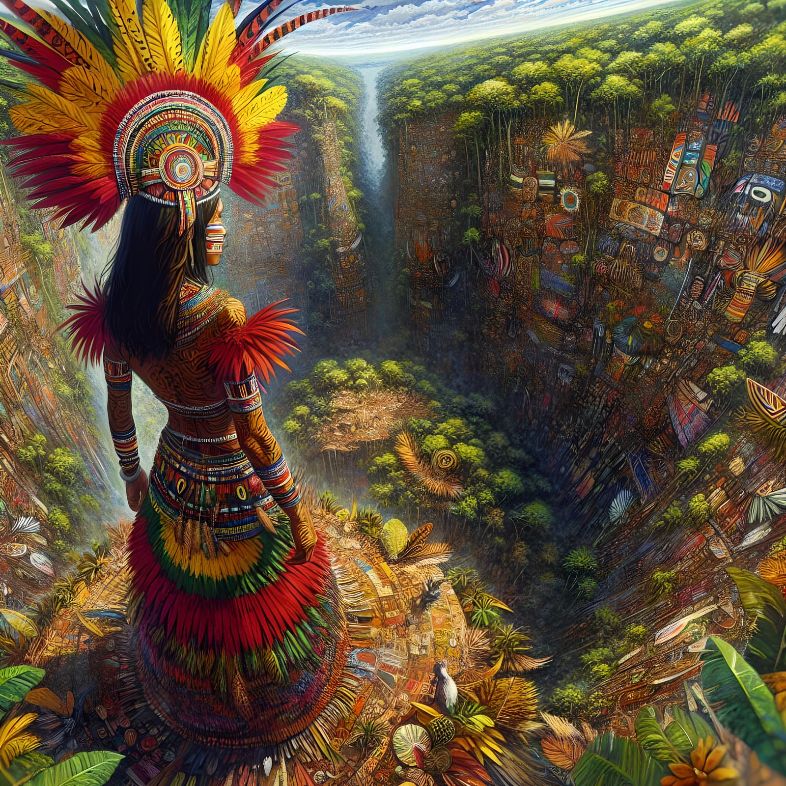 Indigenous Xingu Woman in Oil and Watercolour