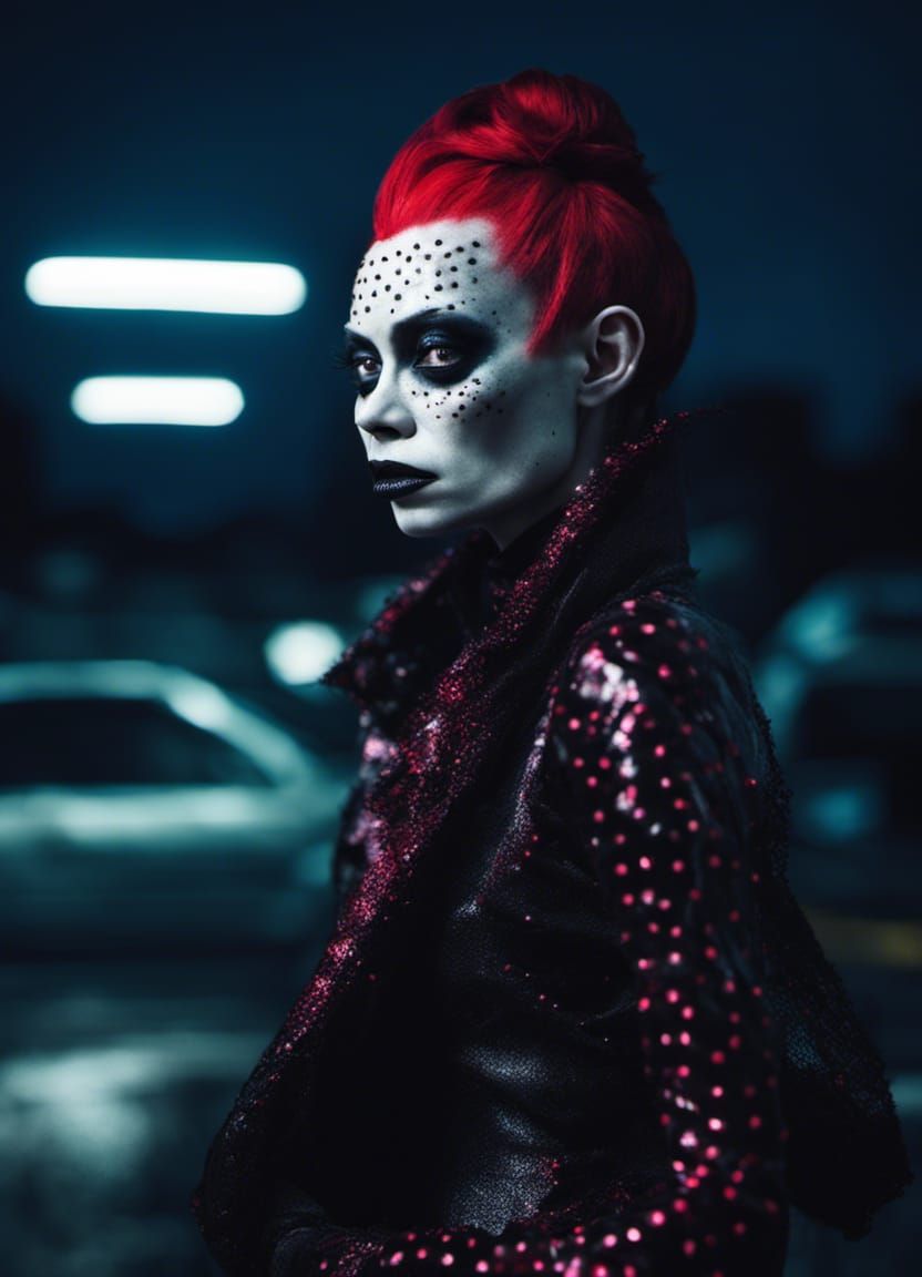 Gothic Goblin Fashion Photography in Dark Parking Lot