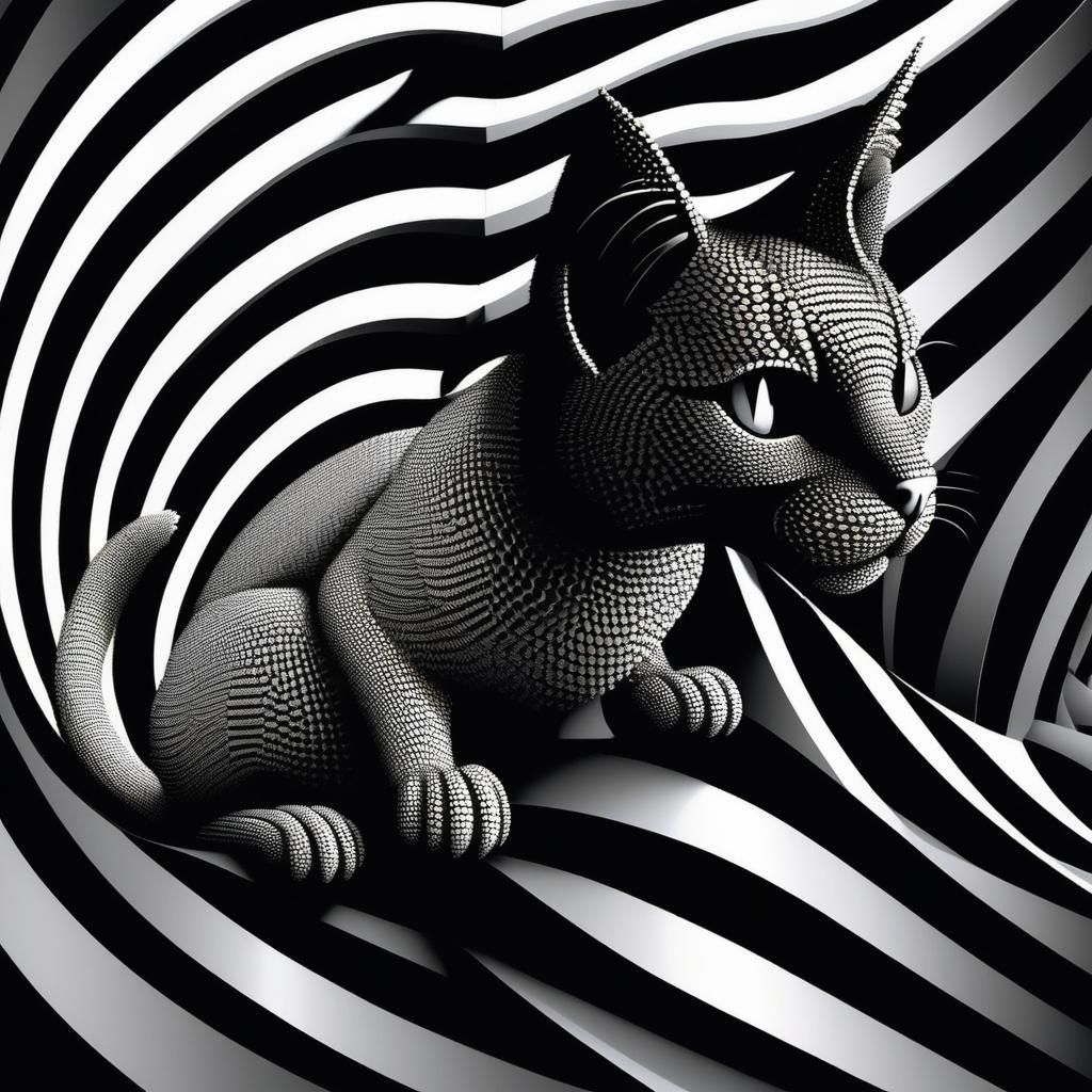 Cat Fuzzy stipple texture Optical illusions cat dmt fractals infinite tunnels Isometric optical illusion inspired by Esc...