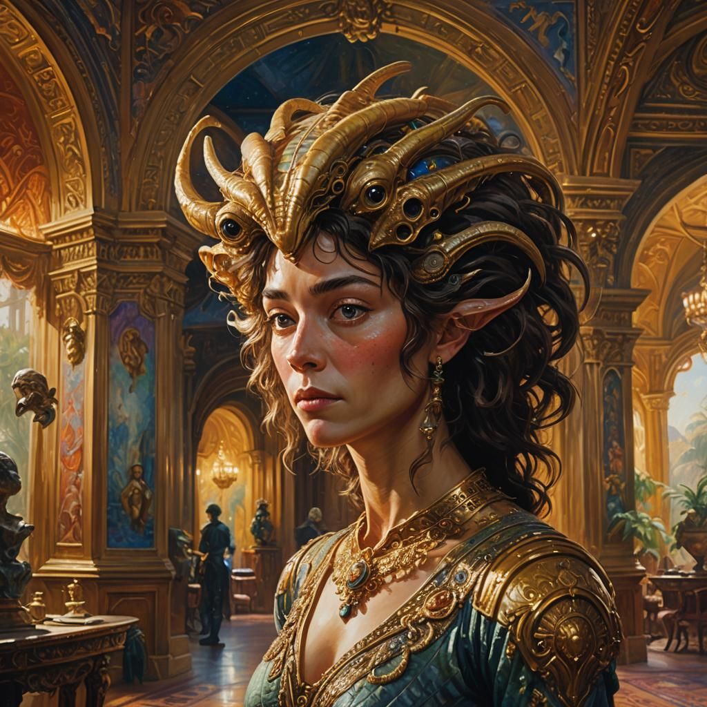 Alien Portrait with Wig in Impressionist Style