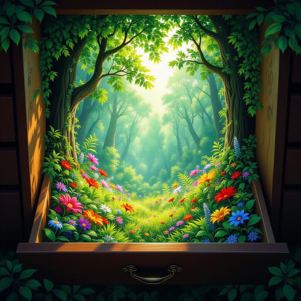 Vibrant Forest Growing Inside a Drawer