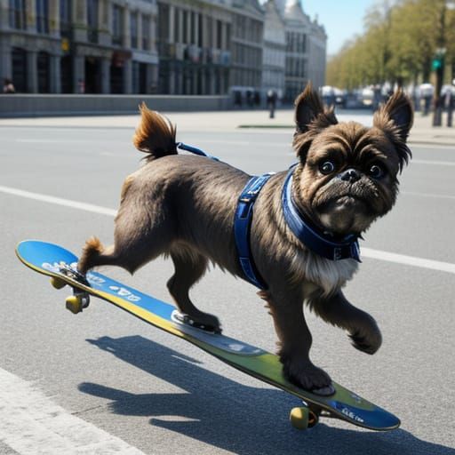 Brussels Griffon Dog Riding a Skateboard