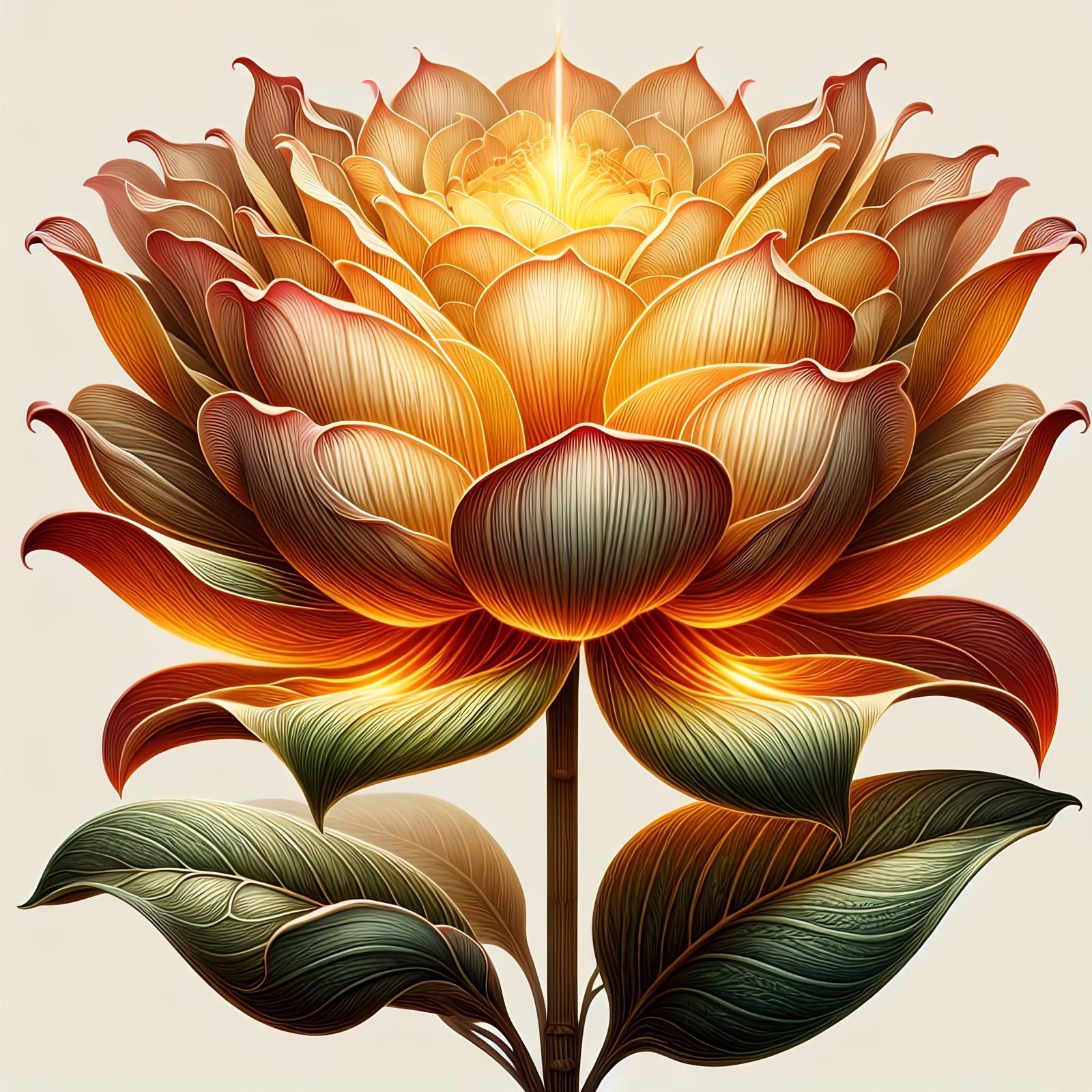Glowing Amber Flower: Detailed Digital Illustration