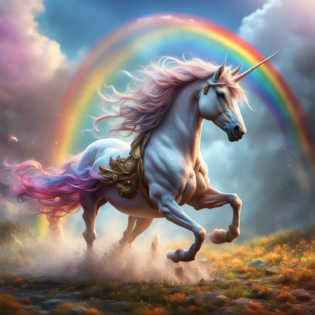 Elegant Unicorn Running on Rainbow, Concept Art