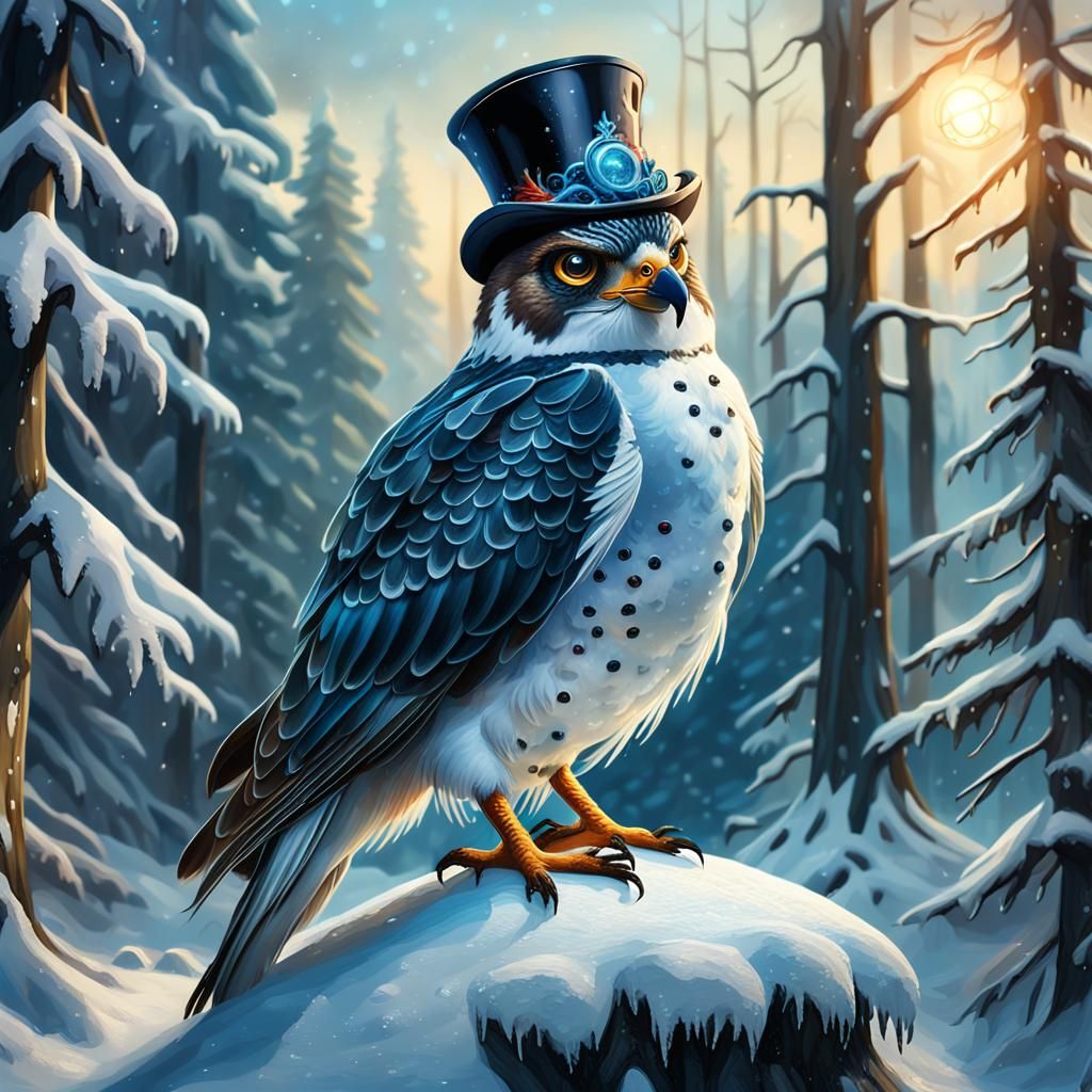 Falcon on Snowman: Detailed Fantasy Matte Painting