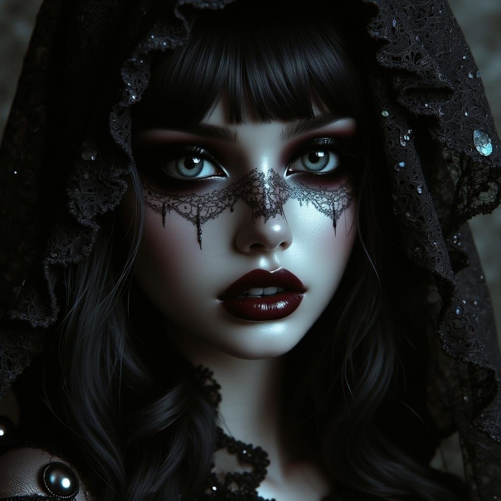 Woman's Face in Shadow with Black Lace