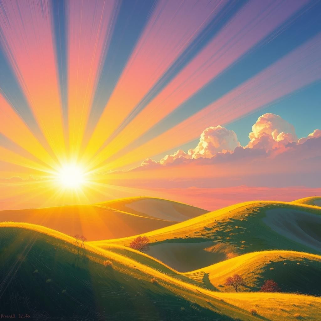 Golden Landscape in Pop Surrealist Style