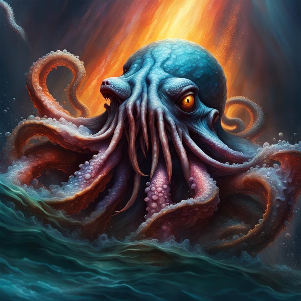 Hyperrealistic Kraken Splash Art Concept