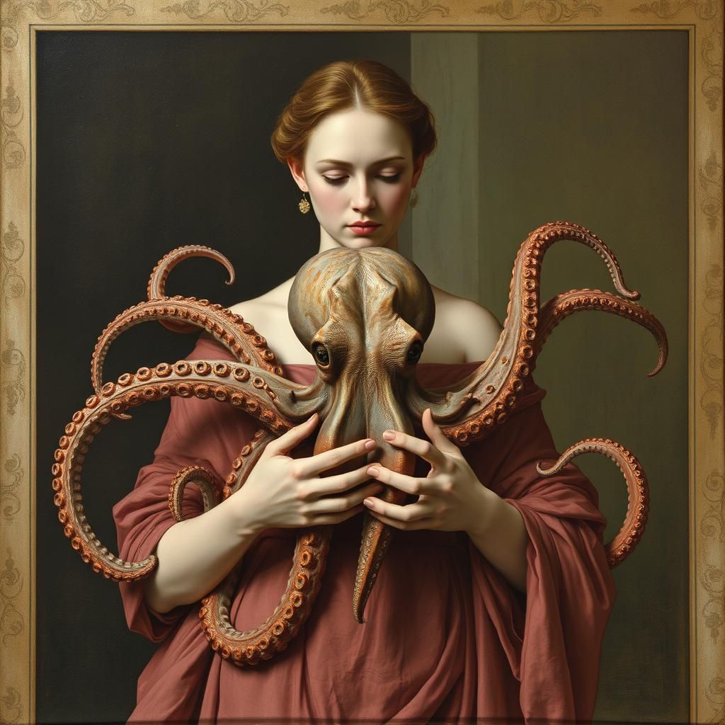 Woman and Octopus in Anatomical Style
