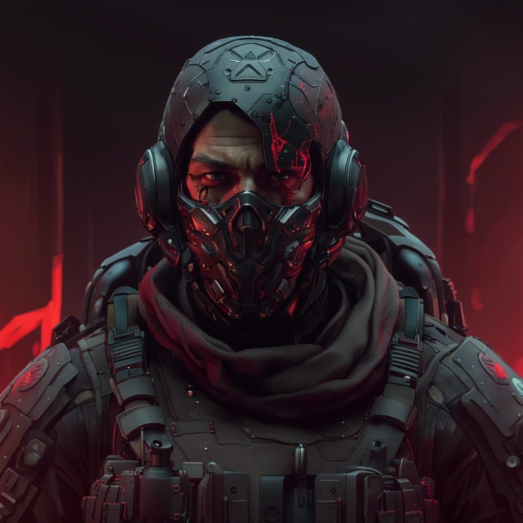 Cyborg Soldier Portrait in Hyperdetailed Style