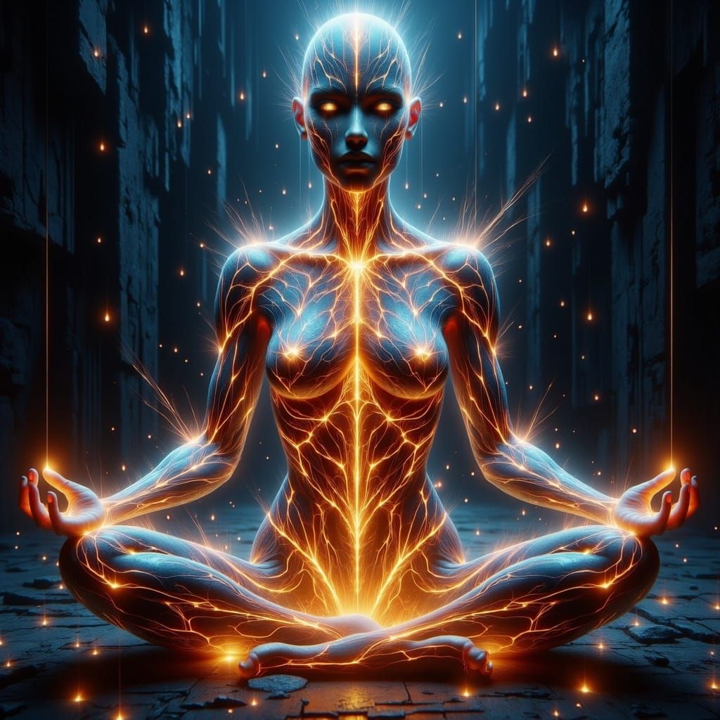 Woman with Glowing Runes: Digital Art