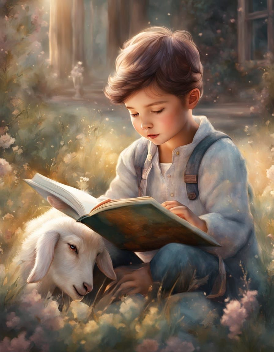 Reading to a goat