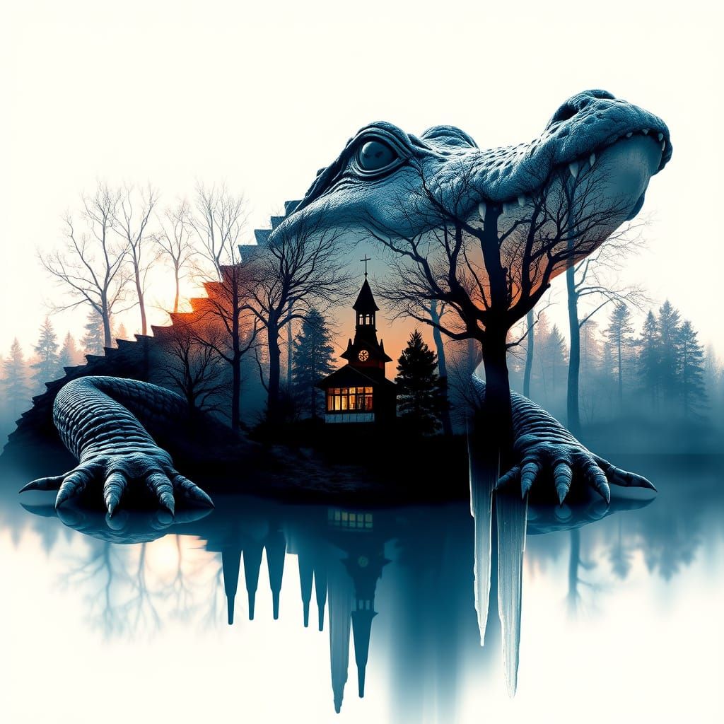 Surreal Silhouette of a Cute Alligator in a Hyperrealistic W...