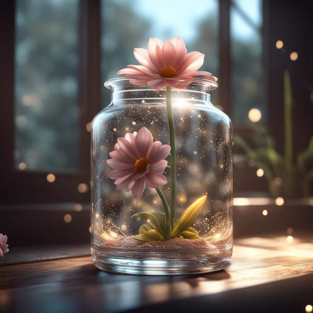 Flower Trapped in Glass Jar, 3D Render