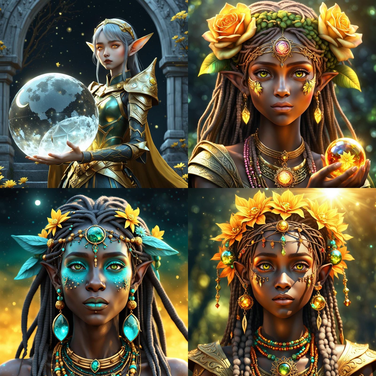 Elf Woman with Crystal Ball and Scythe, Anime Art