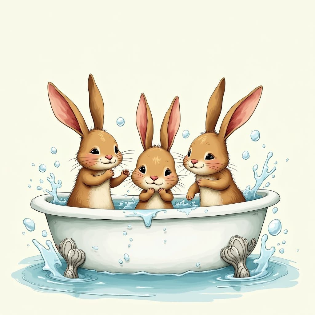 Cartoon Rabbits' Bubble Bath: Whimsical Album Art