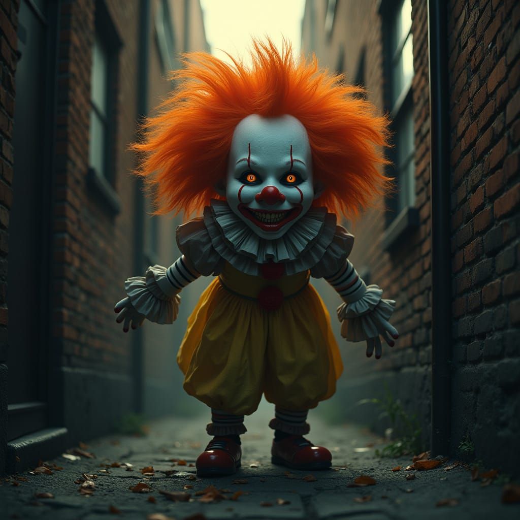 Pennywise Lurking in Dark Alleyway, Cosmic Horror Style