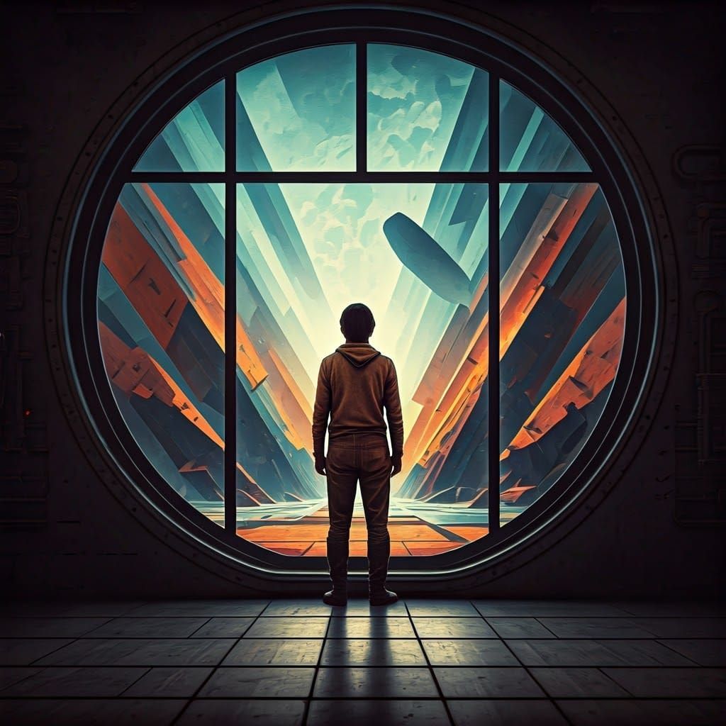 Surreal Alien Landscape Through Industrial Window